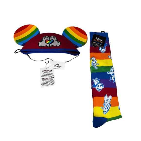 Disney Mickey Mouse LBGTQIA Gay Pride Collection Rainbow Ears And Knee Socks - Picture 1 of 9